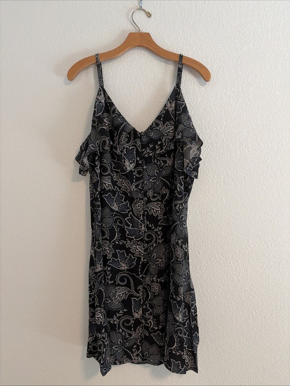 NWT Sanctuary Floral Dark Blue Printed Sleeveless Buttons Ruffle Dress XL